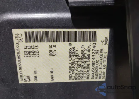 2014 Nissan Maxima 3.5 Sv from USA, damaged, VIN 1N4AA5AP9EC432740